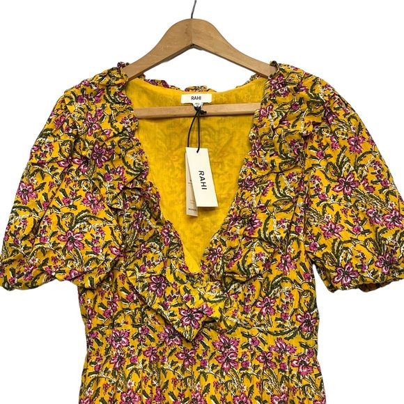 Rahi Del Sole Chiara Mini Dress in Yellow Floral Size Small - Picture 6 of 15